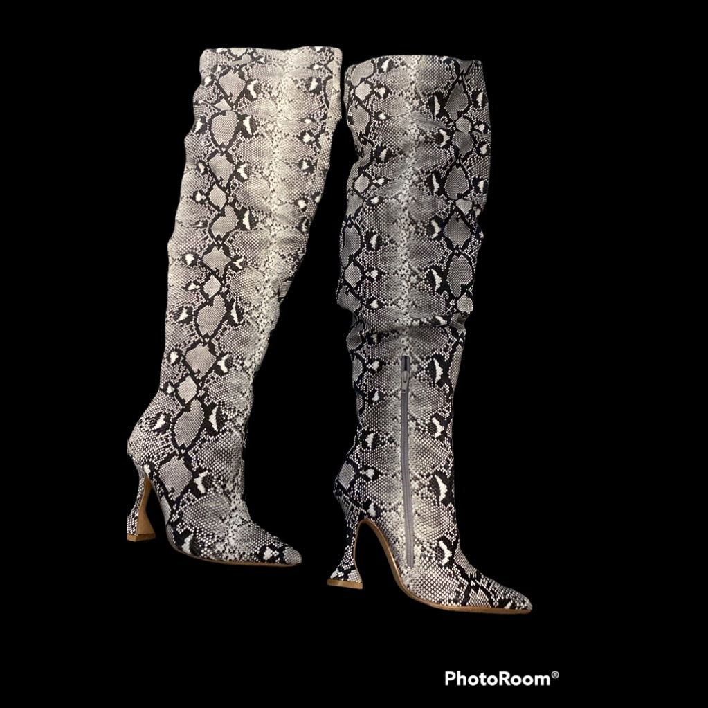 Ego - Python Embossed Thigh High Boots.